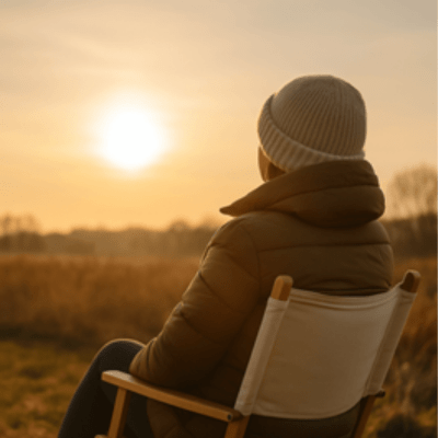 Vrouw met open armen in berglandschap bij zonsopkomst, als symbool voor vrijheid en balans in lichaam en geest