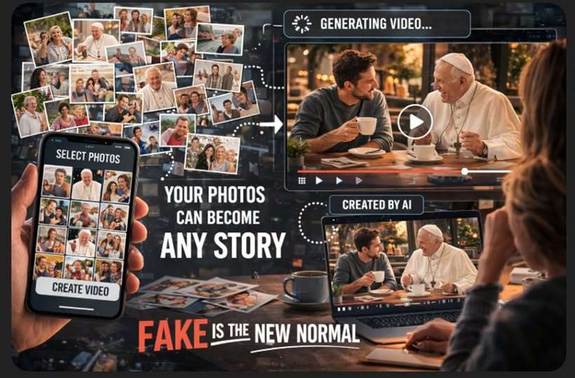 deepfake, greenscreen en beeldmanipulatie Illustratie van hoe AI foto's kan omzetten in deepfake video